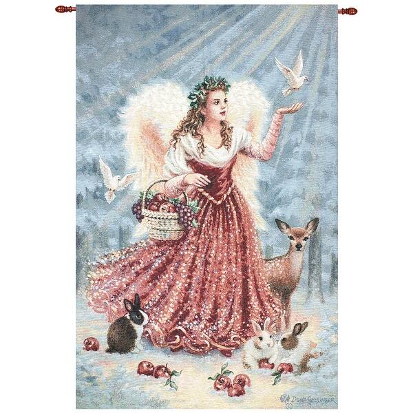 Christmas Angel with Dove and Animals Cotton Tapestry Wall Hanging 36" x 26" Overstock